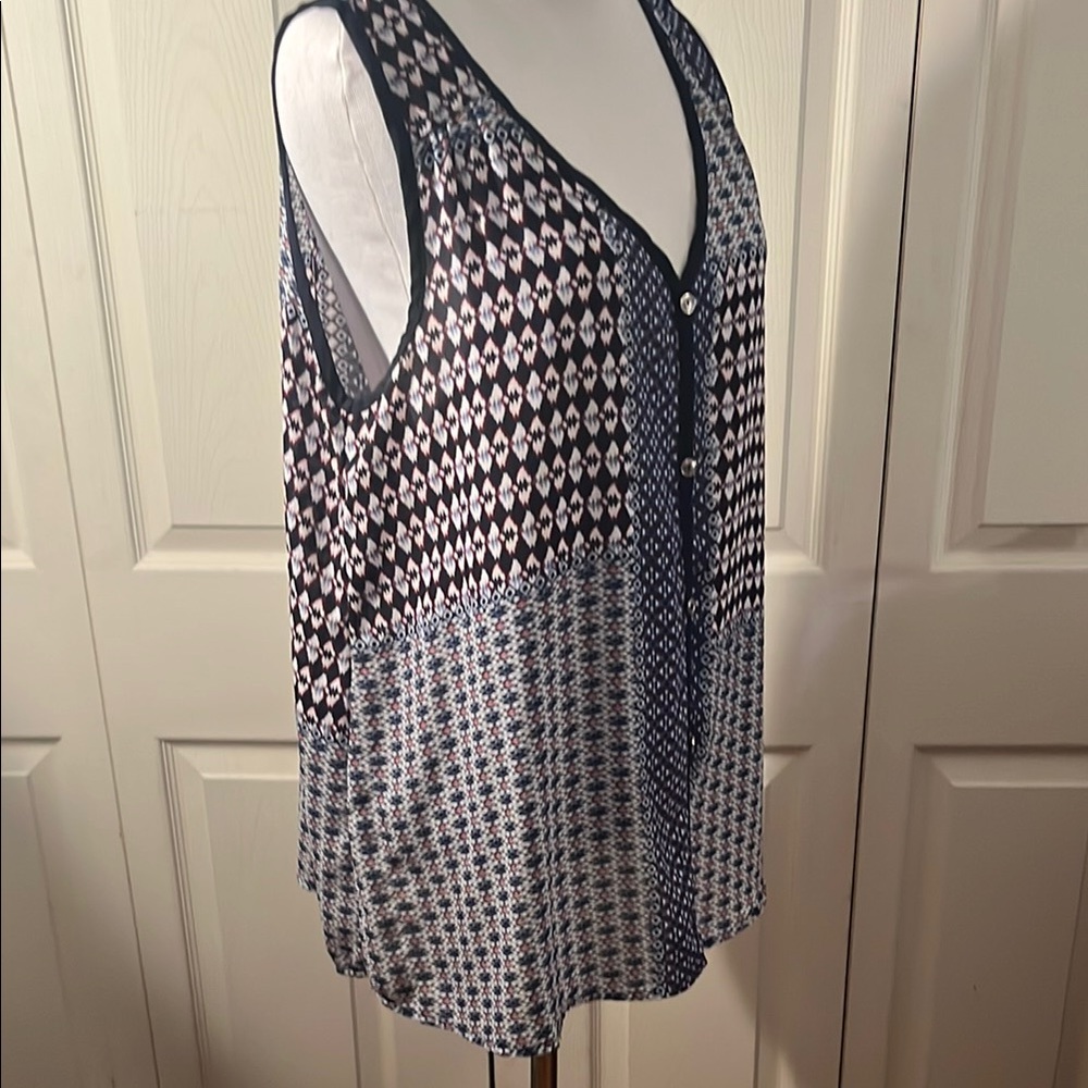 Paper moon White and Blue Relaxed Tank Top with V-Neckline
